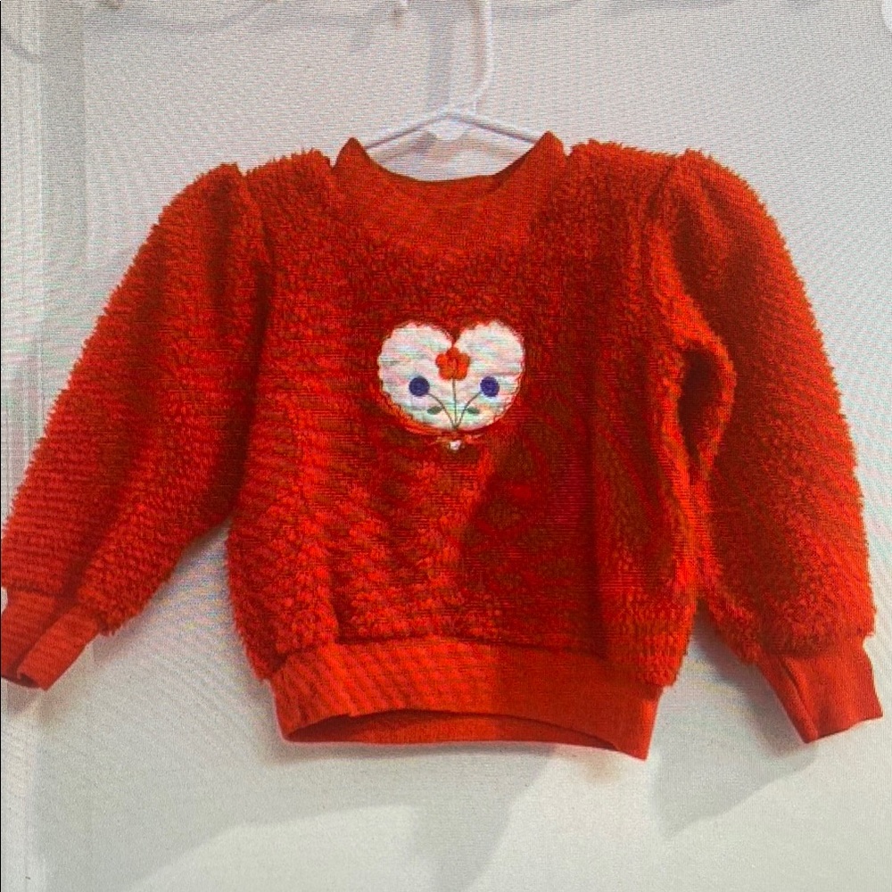Cozy Red Kids Sweater with Heart Design